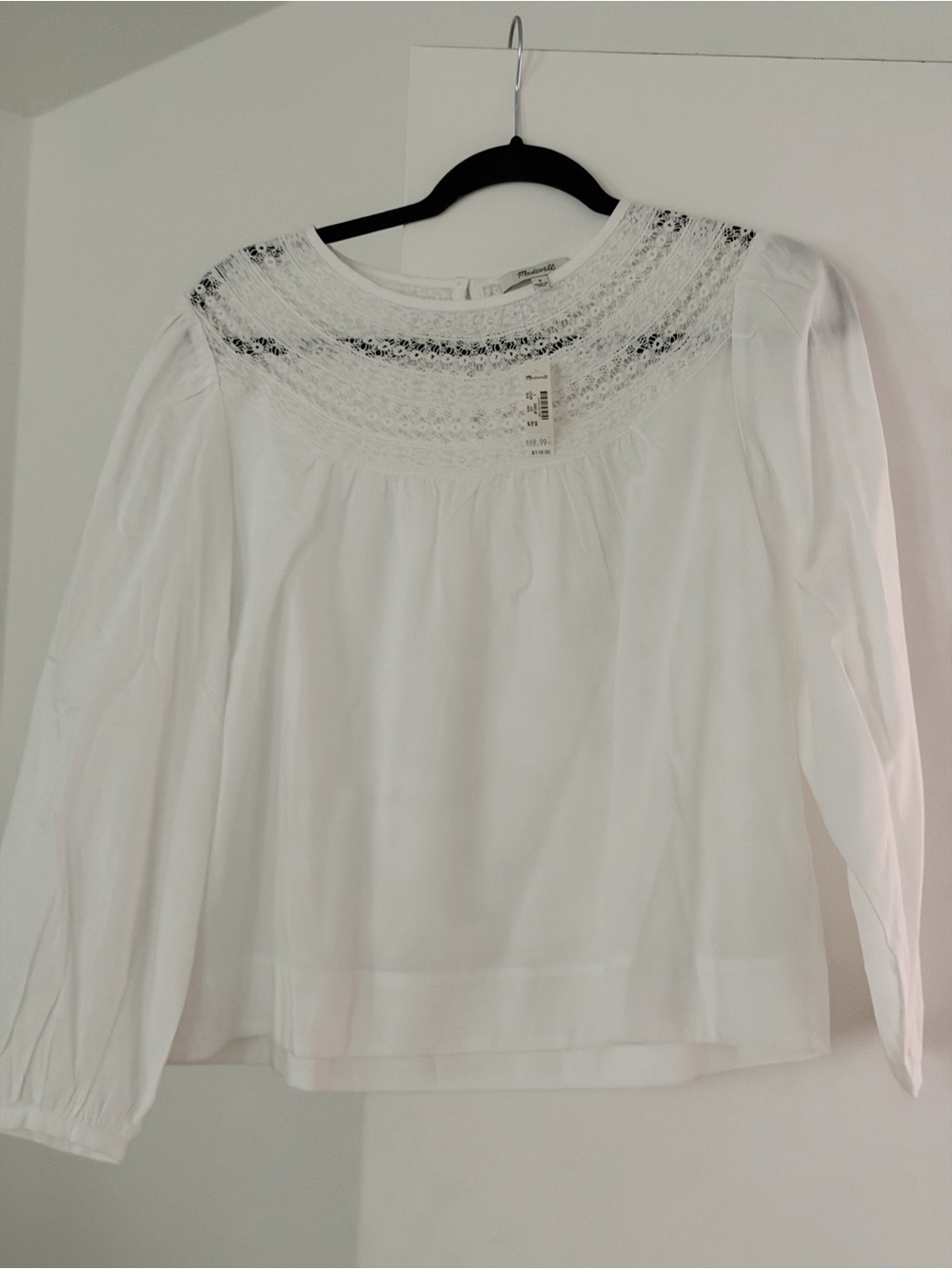 NWT Madewell Lace Inset Blouse Peasant Sleeves 100% Cotton Size Small
